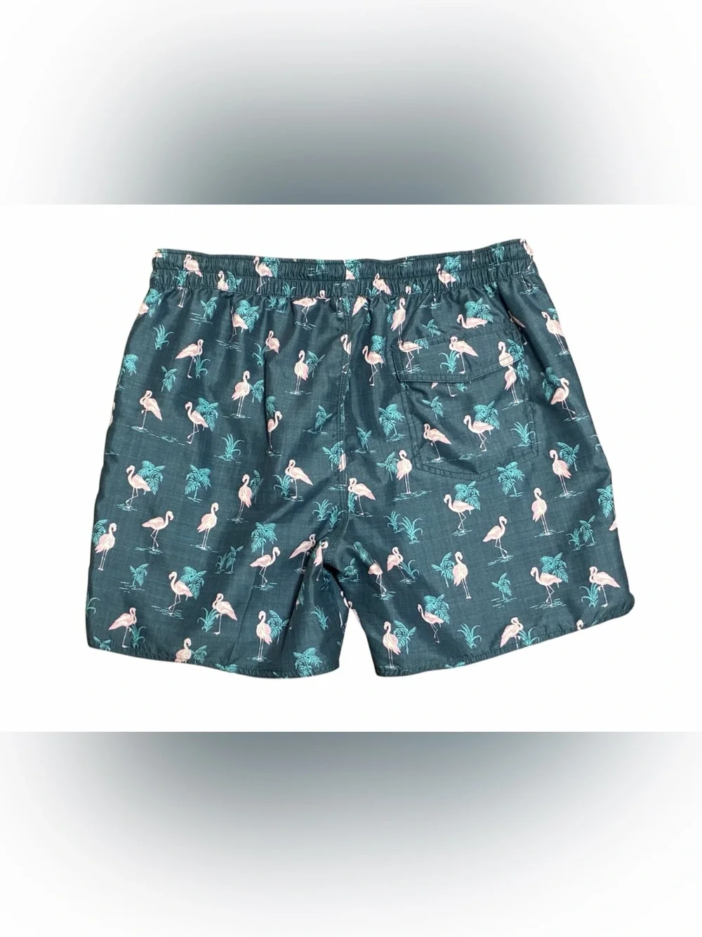 Island Daze Board Shorts Large Trunks Pink Flamingo Novelty Unlined Swim Stretch